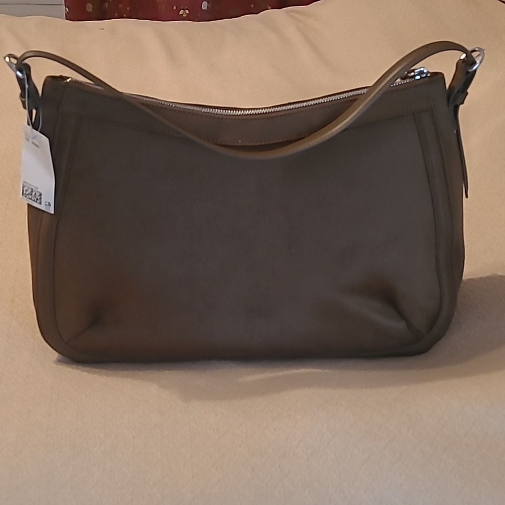 Brown suede shoulder bag